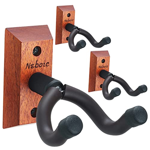 Neboic 3 Pack Guitar Wall Mount, Wood Guitar Wall Hanger, Guitar Hook, Guitar Accessories for Acoustic Electric Bass Guitar Ukulele Banjo Mandolin