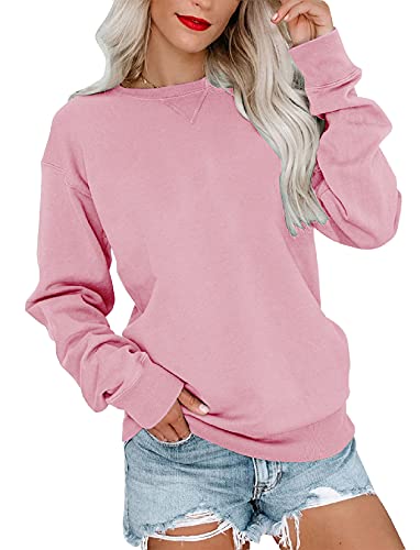 Orchidays Womens Casual Crewneck Sweatshirts Long Sleeve Cute Tunic Tops Loose Fitting Pullovers (Pink,Medium,Adult,Female,US,Alpha,Medium,Regular,Regular)