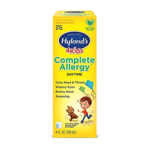 Kids Allergy Medicine by Hyland's 4Kids, Non Drowsy Childrens Complete Allergy Relief Syrup, Safe and Natural for Indoor & Outdoor, 4 Oz (Packaging May Vary)