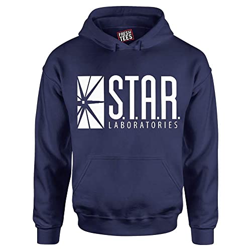 fresh tees Star Laboratories S.T.A.R. LABS Hooded Sweatshirt (Large, Navy)