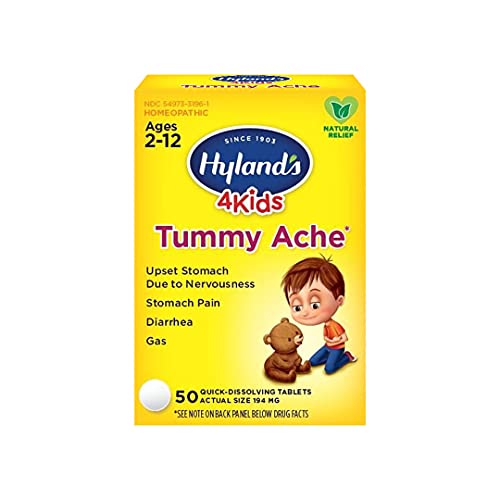 Hyland’s Homeopathic 4 Kids Tummy Ache Tablets, Natural Relief of Upset Stomach, Diarrhea and Gas for Children, 50 Count (256558)