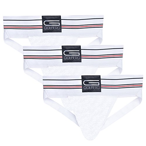 Golberg Athletic Supporter - Naturally Contoured Waistband - (3 Pack, White, X-Large)