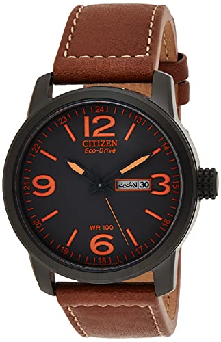 Citizen Eco-Drive GarrisonQuartz Mens Watch, Stainless Steel with Leather strap, Field watch, Brown (Model: BM8475-26E)