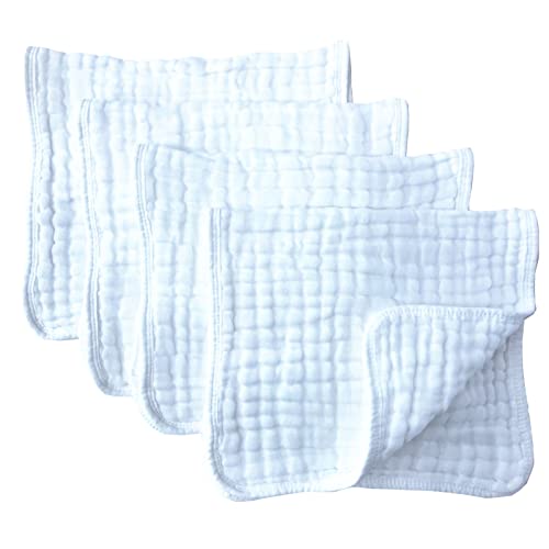 Muslin Burp Cloths 4 Pack Large 20' by 10' 100% Cotton 6 Layers Extra Absorbent and Soft by Synrroe