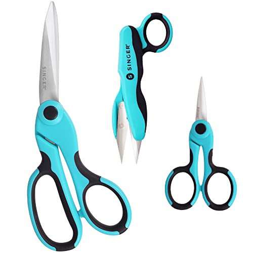 SINGER ProSeries Sewing Scissors Bundle, 8.5' Heavy Duty Fabric Scissors, 4.5' Detail Embroidery Scissors, 5' Thread Snips with Comfort Grip