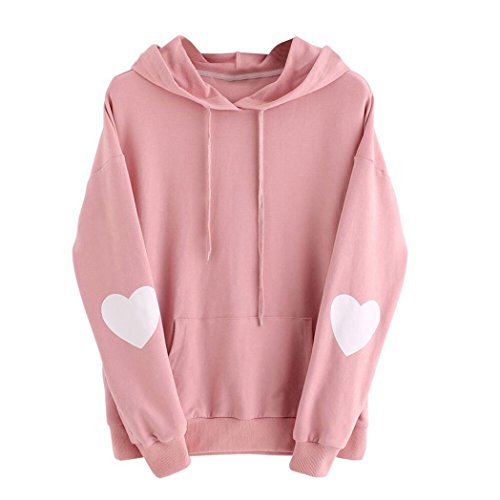 IEason,Womens Long Sleeve Heart Hoodie Sweatshirt Jumper Hooded Pullover Tops Blouse (3XL, Pink)