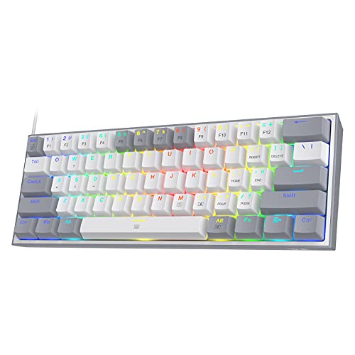 Redragon K617 Fizz 60% Wired RGB Gaming Keyboard, 61 Keys Hot-Swap Compact Mechanical Keyboard w/White and Grey Color Keycaps, Linear Red Switch, Pro Driver/Software Supported