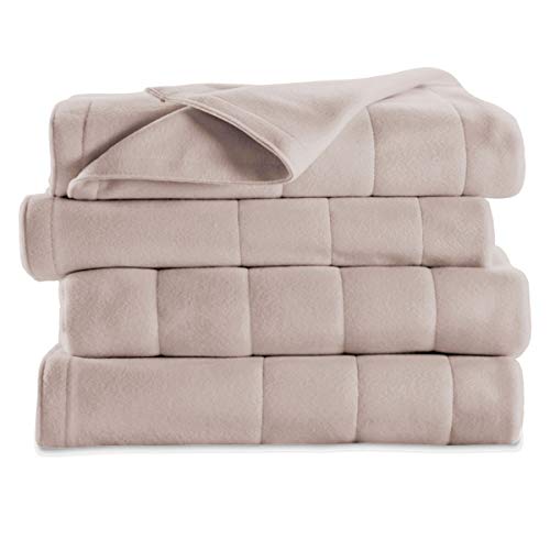 Sunbeam Soft Quilted Fleece Electric Heated Warming Blanket Queen Seashell Washable Auto Shut Off 10 Heat Settings