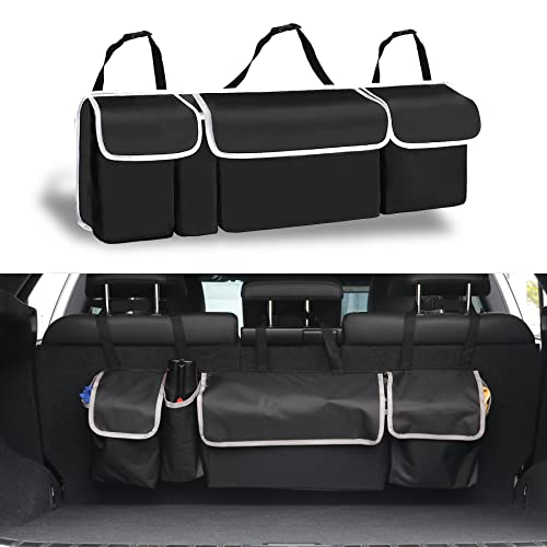 UYYE Car Trunk Hanging Organizer, Thick Backseat Storage Bag with 4 Pockets and 3 Adjustable Shoulder Straps, Foldable Interior Accessories Releases Your Trunk Space.