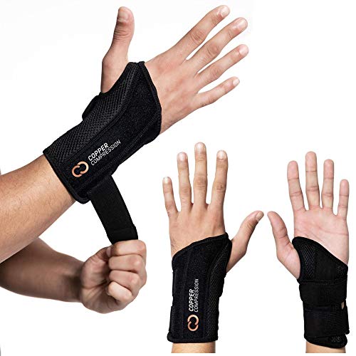 Copper Compression Wrist Brace - Copper Infused Adjustable Orthopedic Support Splint for Pain, Carpal Tunnel, Arthritis, Tennis Elbow, Tendinitis, RSI, Ganglion Cyst for Men Women - Right Hand - S/M