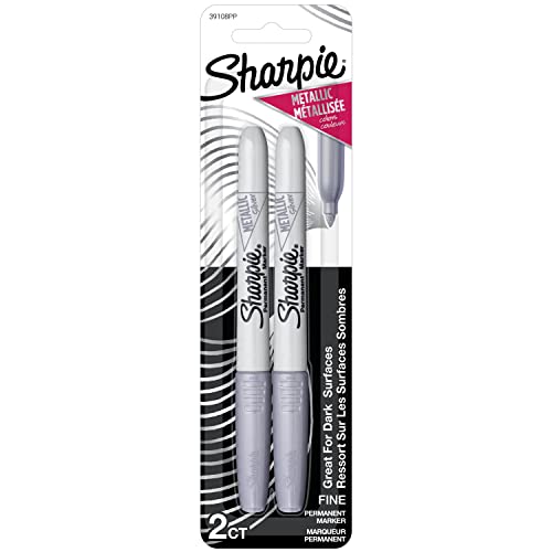 Sharpie 39108PP Metallic Permanent Markers, Fine Point, Silver, 2 Count