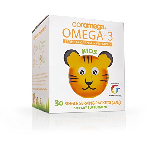 Coromega Kids Omega 3 Fish Oil Supplement, 650mg of Omega-3s, Tropical Orange + Vitamin D, 30 Single Serve Squeeze Packets