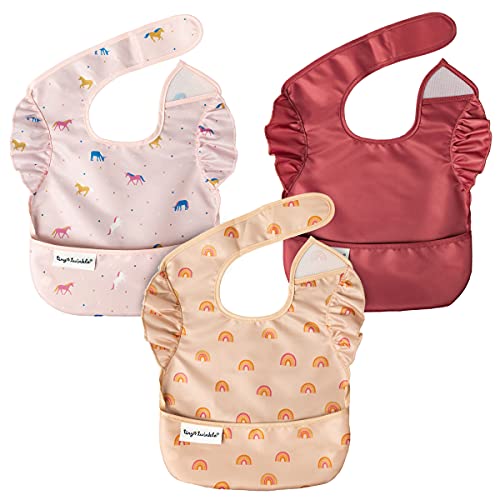 Tiny Twinkle Mess-Proof Baby Bib - Waterproof Bib for Baby Boy or Girl - Machine Washable - Adjustable Closure - PVC, BPA, & Phthalate Free - Great for Travel - Baby Food Bibs (3 Pack, Boho Unicorn)