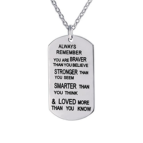 lauhonmin Always Remember You Are Braver/Stronger/Smarter Than You Think Pendant Necklace Family Friend Gift Unisex(Made of Stainless steel)