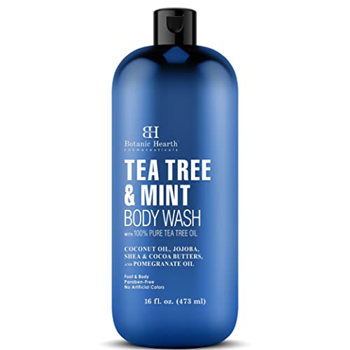 Botanic Hearth Tea Tree Oil Body Wash with Mint - Paraben Free, Helps Fight Body Odor, Athlete's Foot, Jock Itch, Skin Irritations - Shower Gel Soap - Women & Men - (Packaging May Vary) 16 fl oz