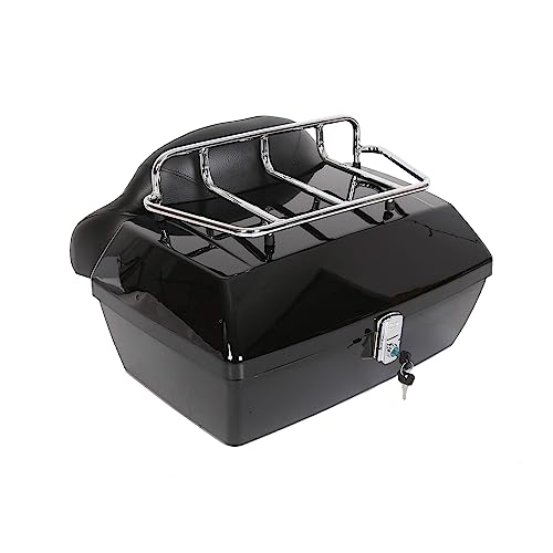 EGO Bike Black Motorcycle Trunk Tour Pack Luggage Compatible with Harley Honda Yamaha Suzuki Cruiser Tail Box Top Rack Backrest