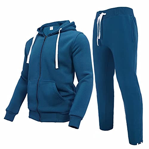Tracksuit Men's Athletic Sweatsuits Casual Outfit for Men Running Hoodie Sweatshirt Sweatpants Fleece Jogging Suits Sets 2 pieces xxl(teal blue,2xl)