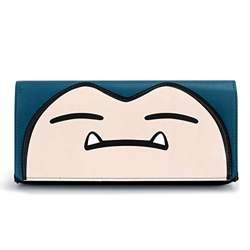 FUNLAB Switch Case Compatible with Nintendo Switch and Switch OLED, Cute Leather Travel Carrying Clutch with Game Holder - Snorlax Blue