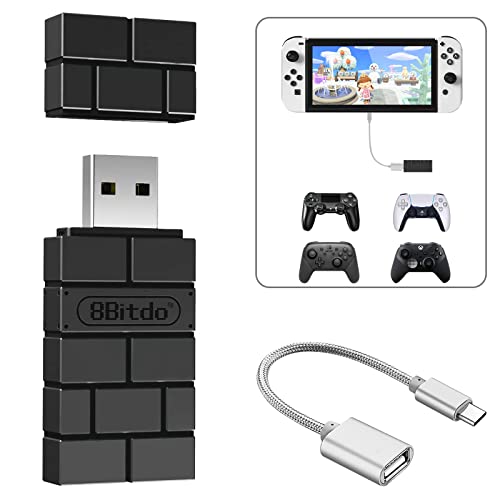 8BitDo USB Wireless Controller Adapter 2 Converter Dongle for Switch/Switch OLED,Steam Deck,Windows,Raspberry Pi, macOS, PS5/PS4/PS3 Controller,Xbox Series X/S,Xbox One Bluetooth Controller, OTG Cable
