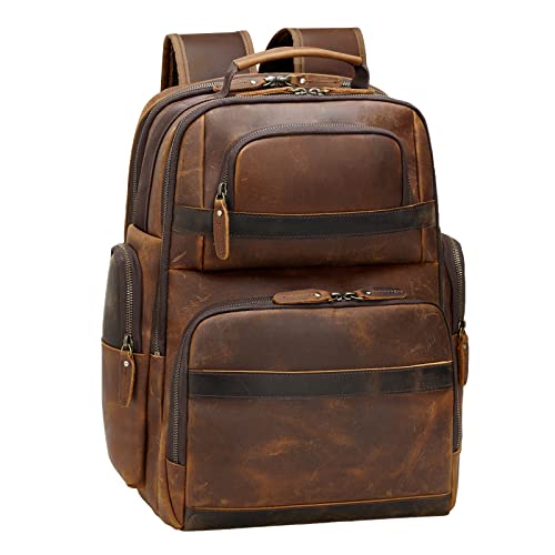 TIDING Men's Vintage Leather Backpack 15.6' Laptop Bag Large Capacity Business Travel Hiking Shoulder Daypacks