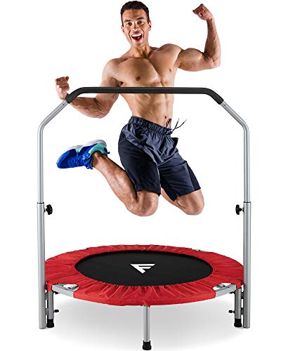 FiveJoy 40' Foldable Mini Trampoline for Kids and Adults, Fitness Rebounder with Adjustable Foam Handle, Exercise Trampo-line Indoor/Garden Workout Max Load 330 l bs - Gift for Men, Women
