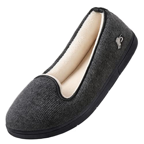 Wishcotton Women's Loafer House Slippers with Cozy Memory foam, Lightweight Closed Back House Shoes Indoor Outdoor (Dark Grey, US Size 7)