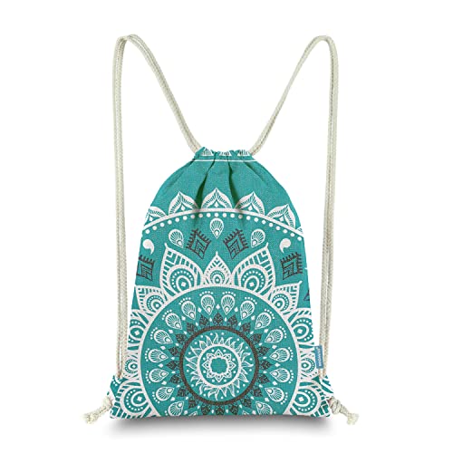 Miomao Drawstring Backpack Gym Sack Pack Mandala Style String Bag With Pocket Canvas Sinch Sack Sport Cinch Pack Christmas Gift Bags Beach Rucksack 13 X 18 Inches Teal