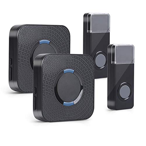 Wireless Doorbell, Fityou Waterproof Door Bells & Chimes Wireless Kit, Operating at 1000 Feet with 58 Door Bell Chime, 5 Levels Volume & LED Flash, 2 Buttons 2 Receivers Doorbell for Home, Business