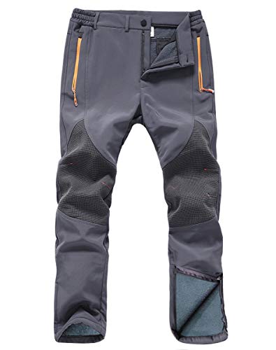 Gash Hao Mens Snow Ski Waterproof Softshell Snowboard Pants Outdoor Hiking Fleece Lined Zipper Bottom Leg (180Grey, 32W x 32L)