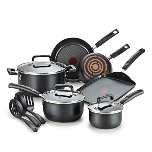 T-fal Signature Nonstick Dishwasher Safe Cookware Set, Pots and Pans Set, 12-Piece, Black