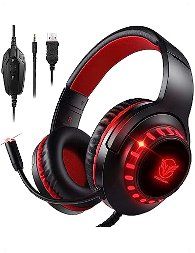 Pacrate Gaming Headset with Microphone for PC Switch PS4 PS5 Headset Noise Cancelling Gaming Headphones with Microphone Xbox One Headset with Mic & LED Lights for Kids Adults