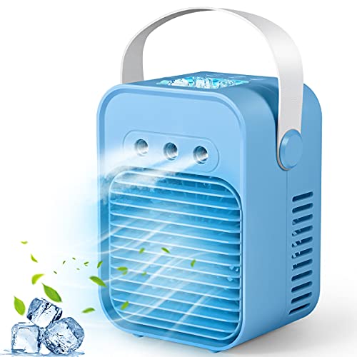 Dr.me Portable Air Conditioner, Personal Air Cooler, Evaporative Cooler Air Humidifier, Humidifier Misting Fan, 3 Wind Speed Desktop Air Conditioner Fan for Home, Office, Room, Blue