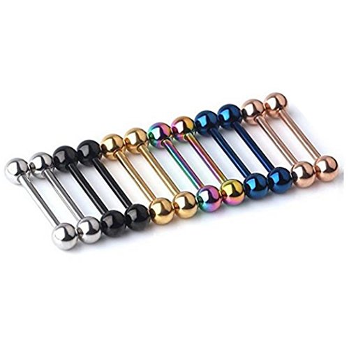 Kiokioa 12pc 14G Mix-color Stainless Steel Straight Barbell Tongue Rings Bars Piercing 5/8' Length