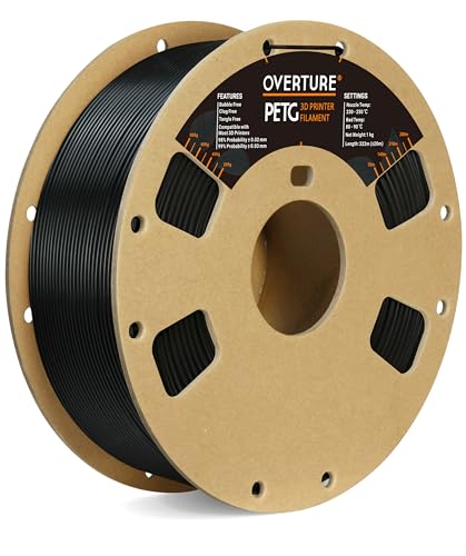 OVERTURE PETG Filament 1.75mm, 3D Printer Filament, 1kg Filament (2.2lbs), Dimensional Accuracy 99% Probability +/- 0.03 mm, Fit Most FDM Printer (Black (1-Pack))