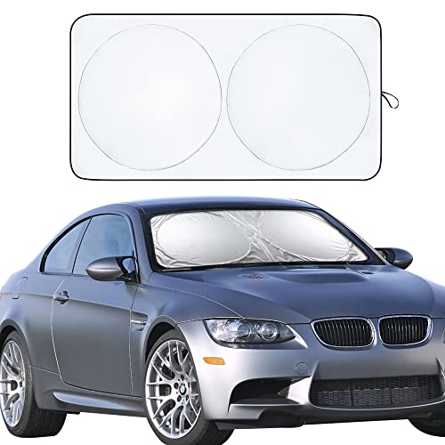 EcoNour Car Windshield Sun Shade with Storage Pouch | Durable 240T Material Car Sun Visor for UV Rays and Sun Heat Protection | Car Interior Accessories for Sun Heat | Standard (64 inches x 32 inches)