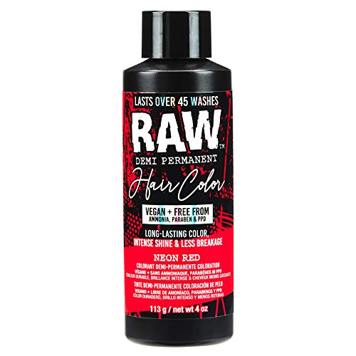 RAW Neon Red Demi-Permanent Hair Color, Vegan, Free from Ammonia, Paraben & PPD, lasts over 45 washes, 4oz