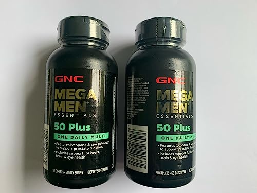 GNC Mega Men 50 Plus One Daily Multivitamin, Twin Pack, 60 Caplets per Bottle, Supports Heart, Brain and Eye Health