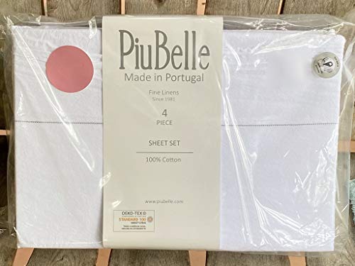 Piu Belle piubelle RAW Edge Queen Size Sheet Set - Queen Size 4-pc Set Includes 2 Standard Size Pillowcases - White Cotton
