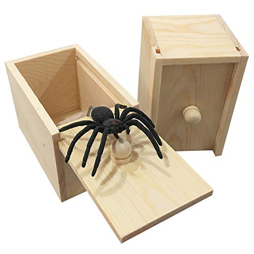 PARNIXS Rubber Spider Prank Box，Handcrafted Wooden Surprise Box Prank, Spider Money Surprise in a Box ,Pranks Stuff Toys for Adults and Kids [Upgraded Version]