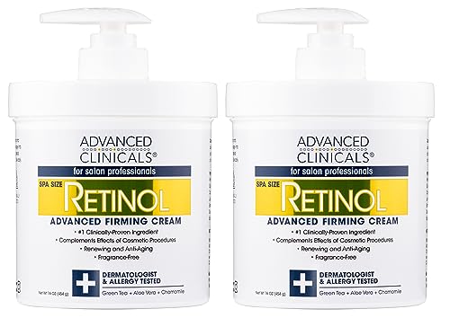 Advanced Clinicals Retinol Cream. Value Set- Two spa size 16oz bottles with pump. Best Anti-Wrinkle Cream with Retinol and Antioxidants. Ultimate firming cream for face, neck, hands, body.