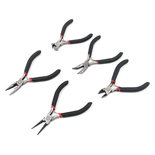 MTMTOOL 5Pcs Pliers Set Jeweler Pliers Tool with End Cutting Plier Needle Nose Plier Slant Nosed Plier Round Nose Plier Bent-Nose Plier for Jewelry Making