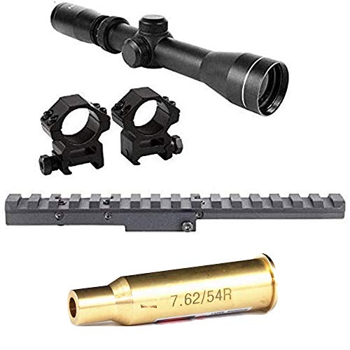 Mosin Nagant 2-7x32 Long Eye Relief Scope + Scout Rail Mount for Mosin Nagant 91/30 M38 M44 1891 91/30 1891/30 Rifles +1 Inch Ring + 7.62 x 54R Caliber Cartridge