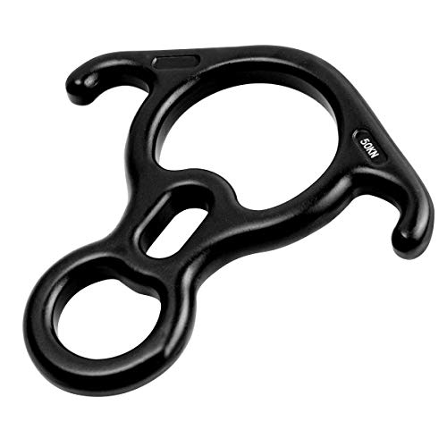 YXGOOD 50KN Rescue Figure, 8 Descender Large Bent-Ear Belaying and Rappelling Gear Belay Device Climbing for Rock Climbing Peak Rescue Aluminum Magnesium Alloy (Black)