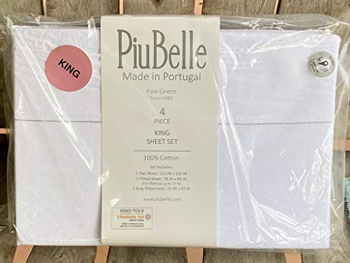Piu Belle piubelle RAW Edge King Size Sheet Set - King Size 4-pc Set Includes 2 King Size Pillowcases - White Cotton
