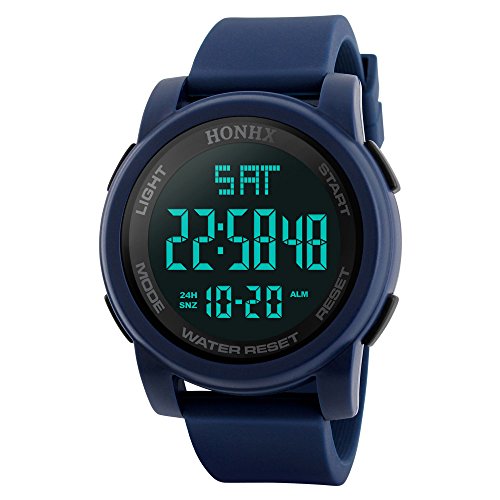 Men's Digital Watch Large Face LED Wrist Watches Military Sports Electronic Waterproof Outdoor Stopwatch (Blue -1)