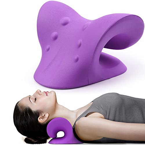 Neck and Shoulder Relaxer, Cervical Traction Device for TMJ Pain Relief and Cervical Spine Alignment, Chiropractic Pillow, Neck Stretcher (Purple)