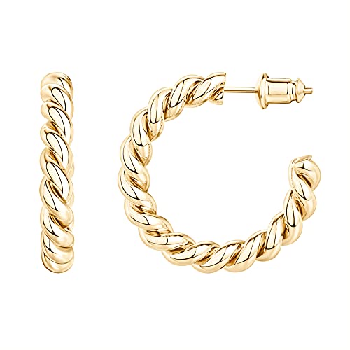 PAVOI 14K Gold Plated Twisted Rope Round Hoop Earrings in Yellow Gold