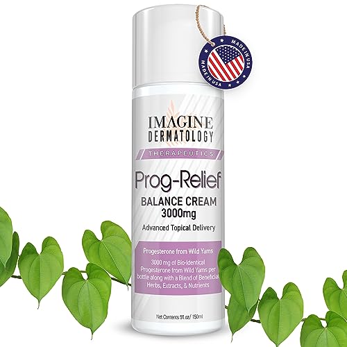 Imagine Dermatology Bio-Identical Progesterone Cream, 50% More - 3000mg, 150 Pump Doses, Micronized USP from Wild Yam Pro-Relief Cream, Paraben-Free, Soy Free, for Female Mid-Life Balance, USA Made