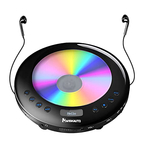 NAVISKAUTO Portable CD Player for Car with 2000mAh Rechargeable Battery, FM Transmitter, Anti-Skip Protection, Small CD Disc Player with Headphones, OLED Display