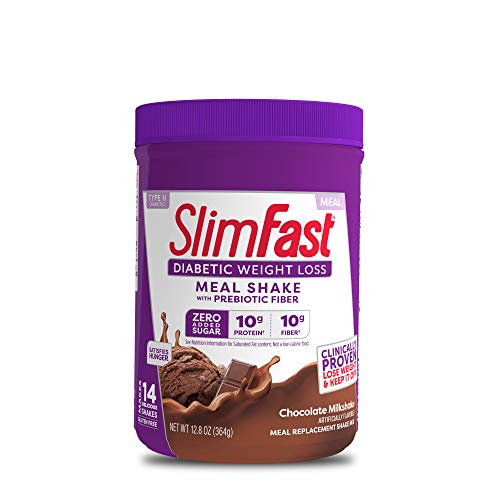 SlimFast Diabetic Friendly Meal Replacement Powder, Chocolate Milkshake, 10g of Protein for Weight Loss, Zero Added Sugar, 14 Servings